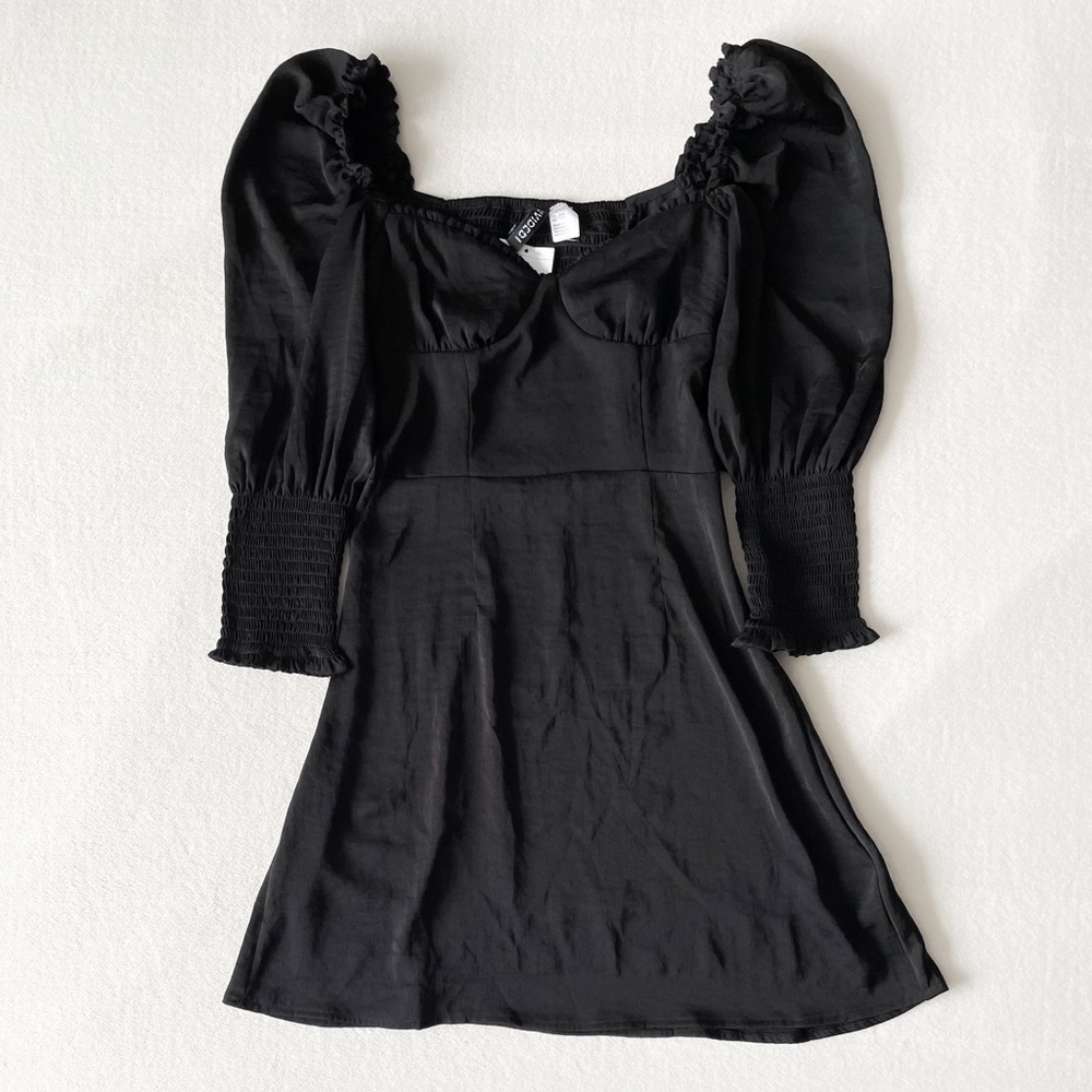 H&M NWT Satin Puff Sleeve Bustier Dress